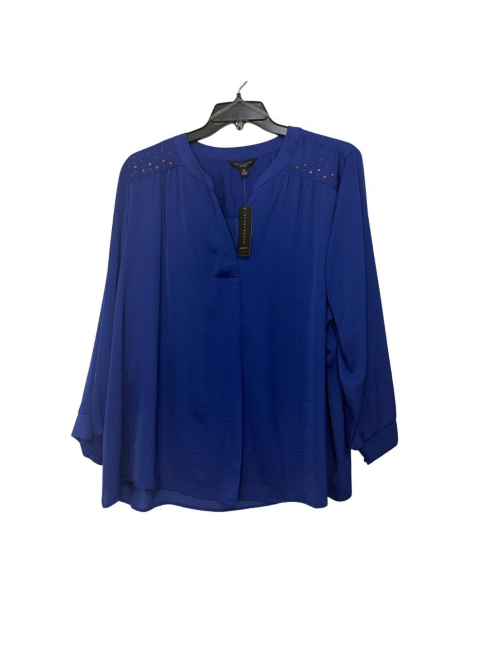 Investments Womens Plus Size 2X Blue Blouse With Studded Shoulder Detail & Tags